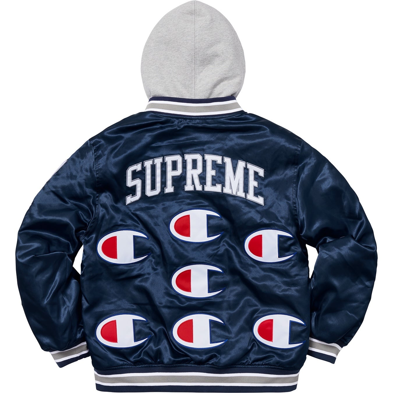 Supreme®/Champion® Hooded Satin Varsity Jacket view 4